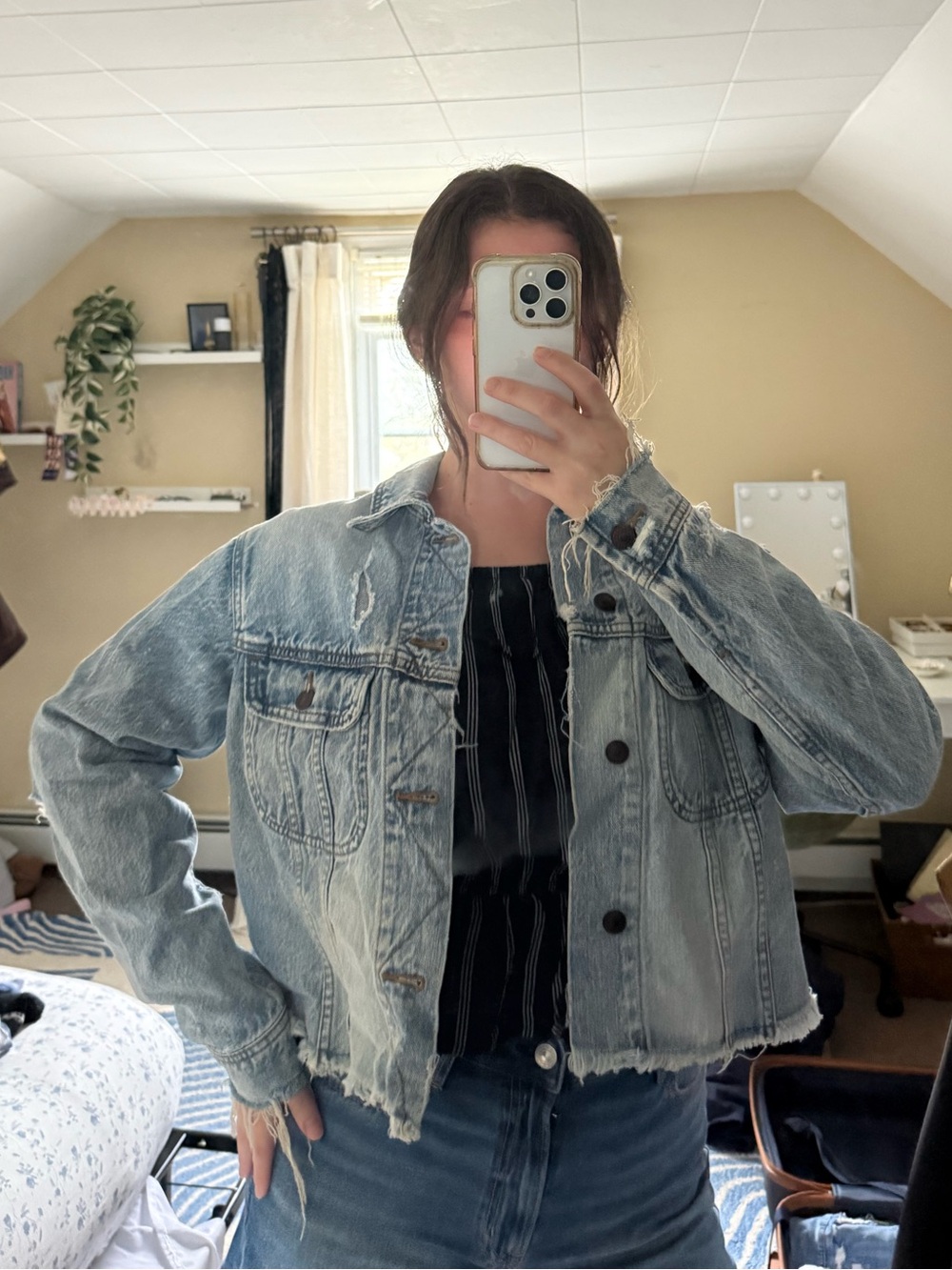 Cropped Distressed Denim Jacket